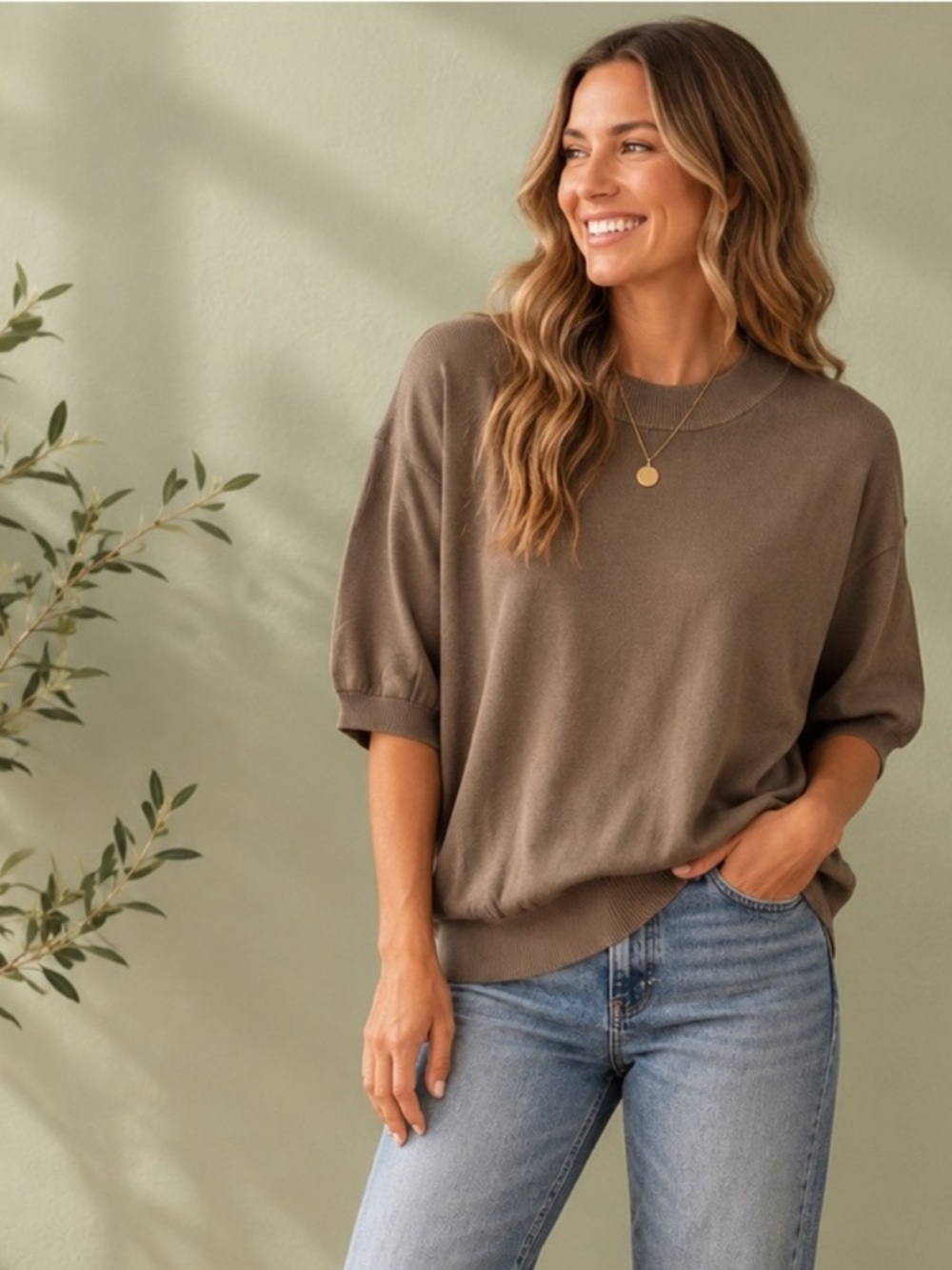 Baracuta | Silk Cotton Blend | Mushroom Taupe | Crewneck Sweater | XL